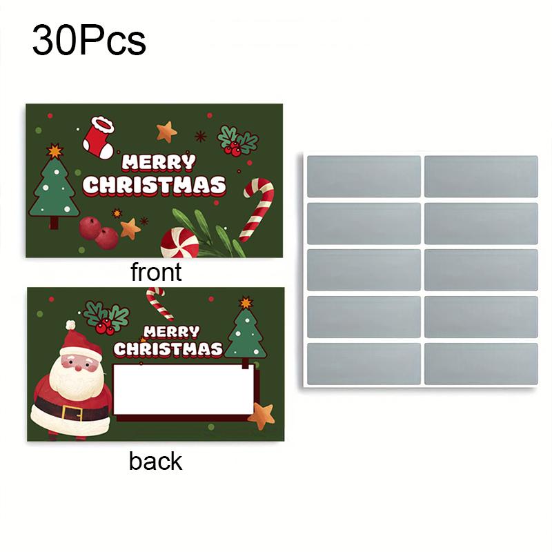 Набор из 30 рождественских скретч-карт, подарочные сертификаты для DIY с рисунком Санта-Клауса и елки, призы для веселой праздничной вечеринки