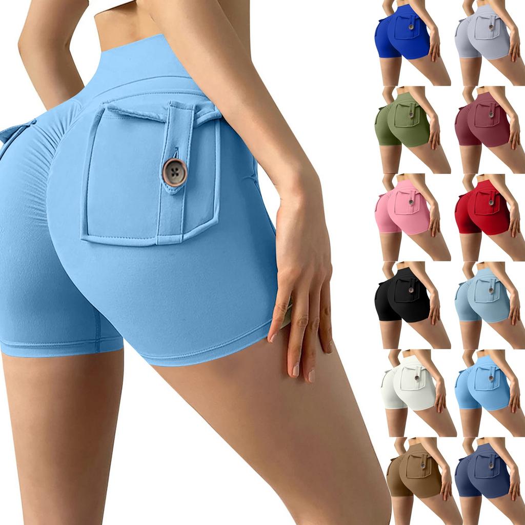 Women's Casual Peach Butt Yoga Shorts High Waist Pocket Sports Fitness Nude High Bounce Running Quick Dry Three-quarter Pants