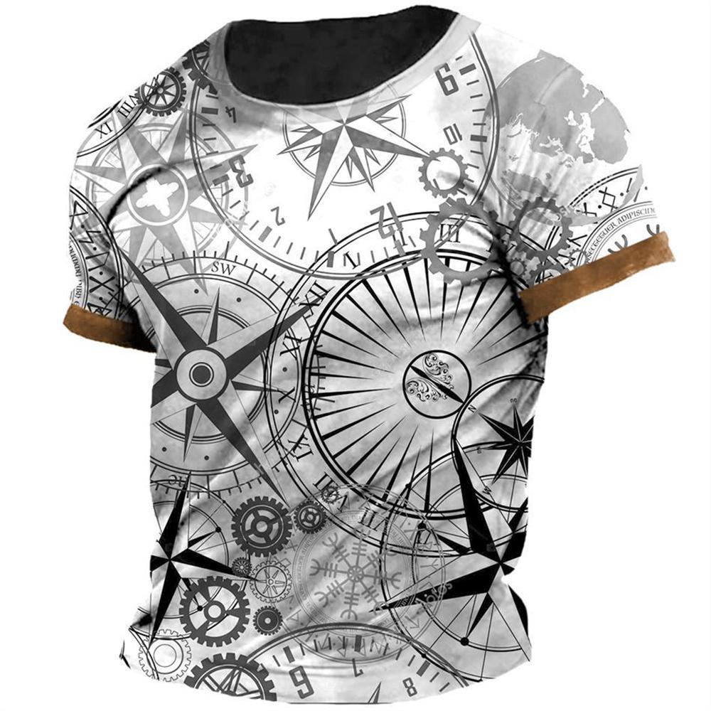 Летние мужские футболки с принтом компаса в стиле ретро, ​​топы с короткими рукавами, винтажная футболка с графикой навигации, футболка большого размера, мужская одежда