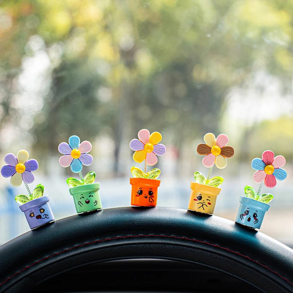 5 шт. мультяшный автомобильный интерьер качающаяся голова красочный цветочный орнамент украшение весенний качающаяся голова подсолнухи декор двусторонний скотч