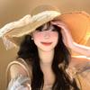 Summer New Hat Women's Lace Streamer Pearl Sun Hat Seaside Beach Sun Protection Sunshade Straw Hat
