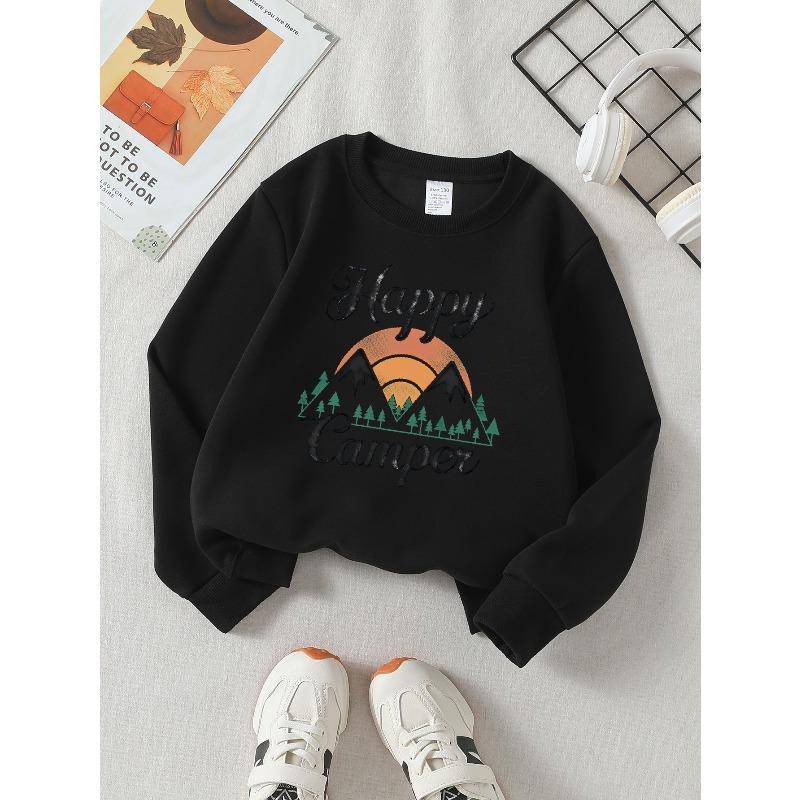 Женский лонгслив с круглым вырезом и принтом Happy Camper Mountain, подходит для весны и осени, модный и повседневный