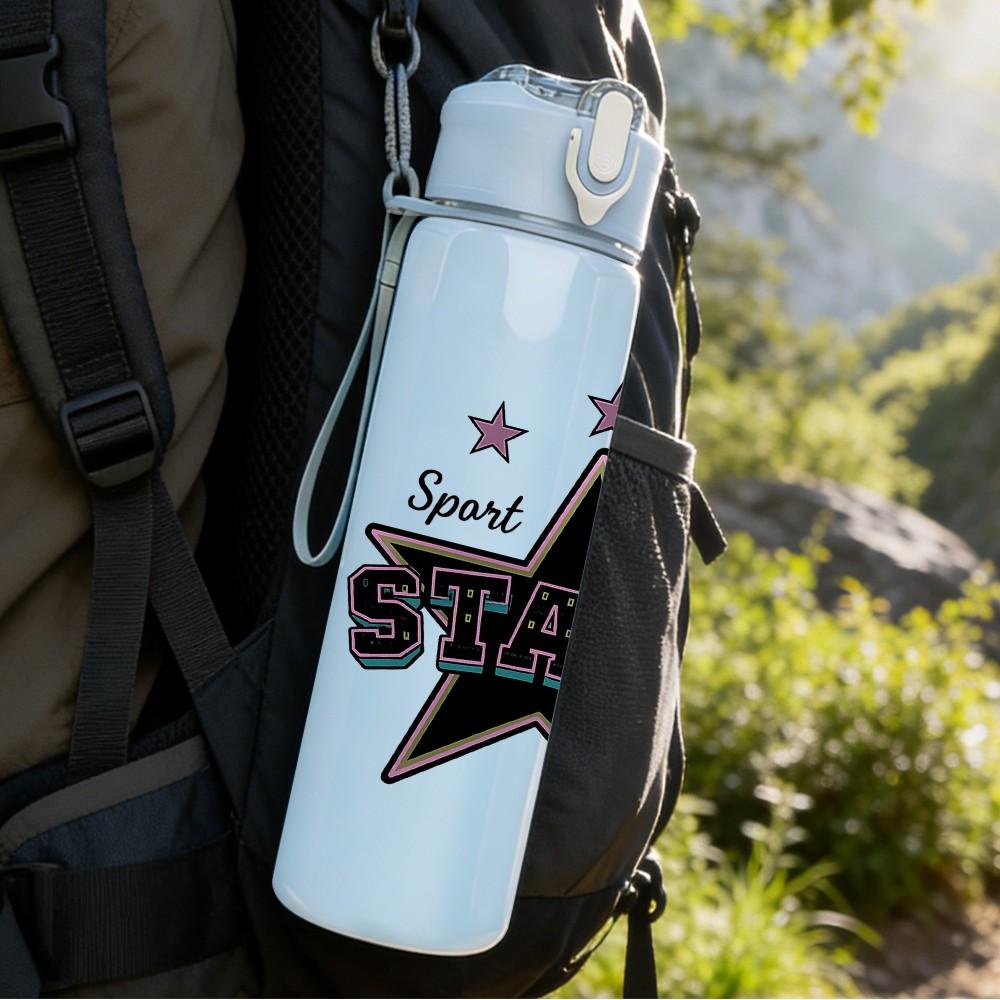 1PC Dark Star Vintage Badge 750ml Color Plastic Sports Water Bottle Leakproof Flip Straw Lid Suitable for Sports Office Home Use
