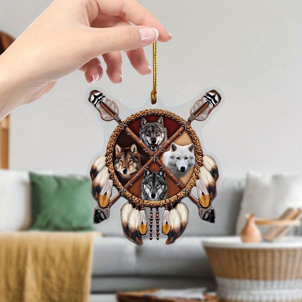 Автомобильный амулет «Четыре волка» коренных американцев. 2D плоское зеркало заднего вида декоративный аксессуар.