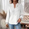 Женская короткая рубашка с v-образным вырезом и полуоткрытым воротником, кружевная рубашка с длинными рукавами, однотонный пуловер свободного кроя, топы, повседневная одежда