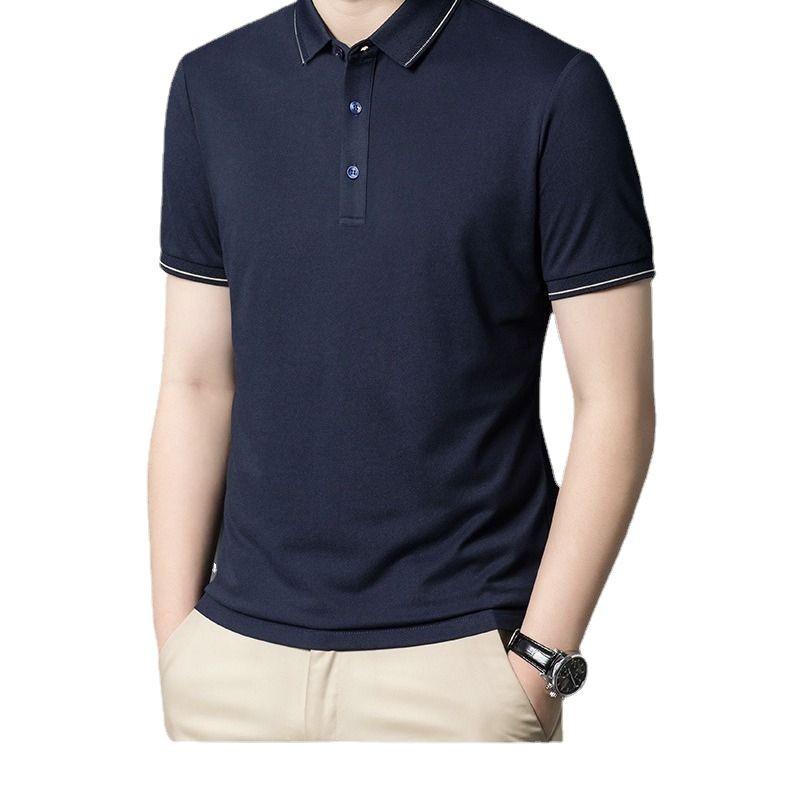 Мужская высококачественная футболка-поло с коротким рукавом из тутового шелка, мужской повседневный и удобный однотонный топ