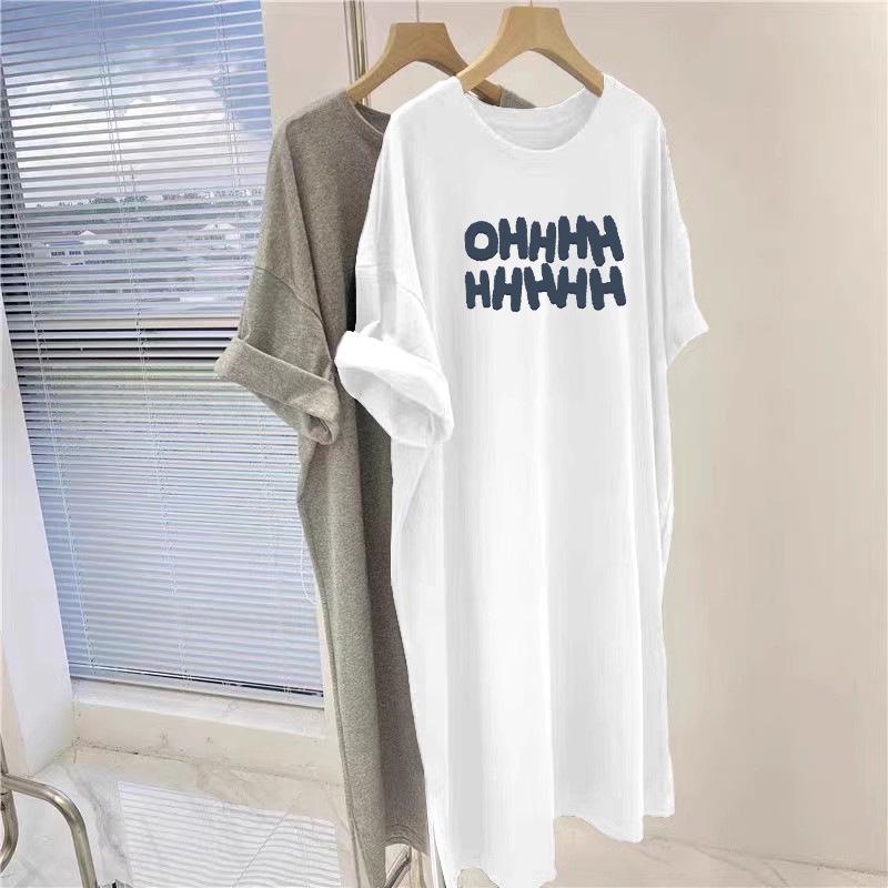 Платье-футболка с коротким рукавом и принтом большого размера свободного кроя, ночная сорочка до колена