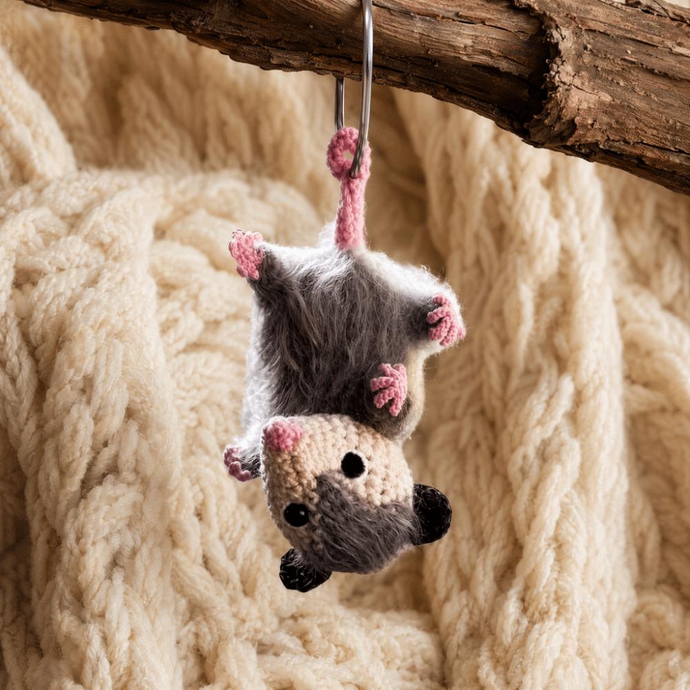 Crochet Rearview Mirror Accessory Handmade Knitted Screaming Possum Ornament For Car Interior