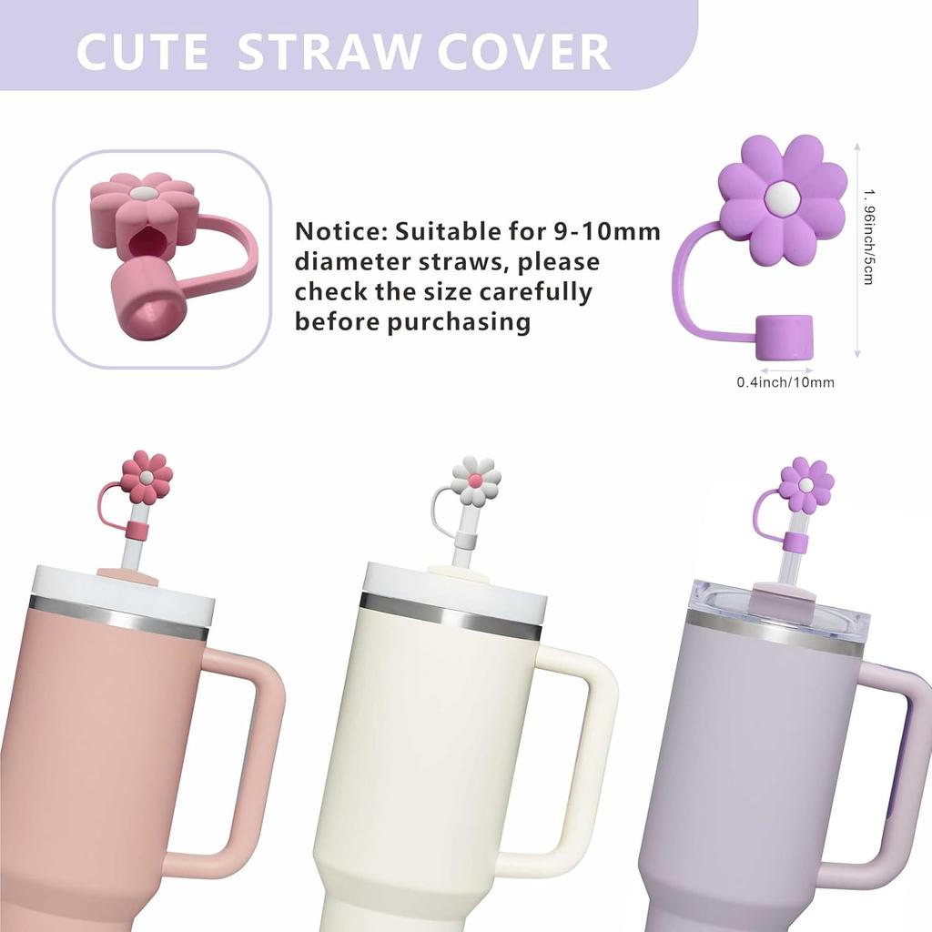 Stanley Cup Accessories Set Including 9 Pcs Silicone Spill Proof Stopper,3 Pcs Cute Straw Cover Cap for 9-10 mm Straws, 3Pcs Reble Straw and 1
