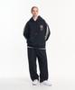 MOO [Fleece/Non-Fleece] Sporty Embroidered Single-Pleat Balloon Wide Track Pants - Black