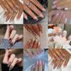 Tips French Simple Lines Full Cover Press On Nails Glitter Foil Long French Ballerina Fake Nails