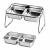 Stainless Steel Pet Feeding Bowl Non-Slip Base Elevated Feeding Pet Water Bowl Double Compartment Slanted Dog Bowl
