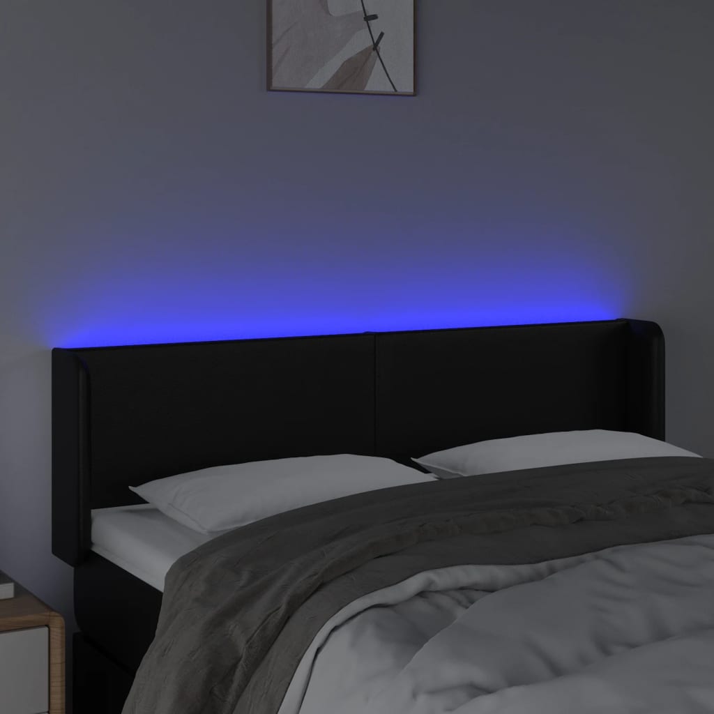 LED Headboard in Black 147 x 16 x 78 88 cm Faux Leather