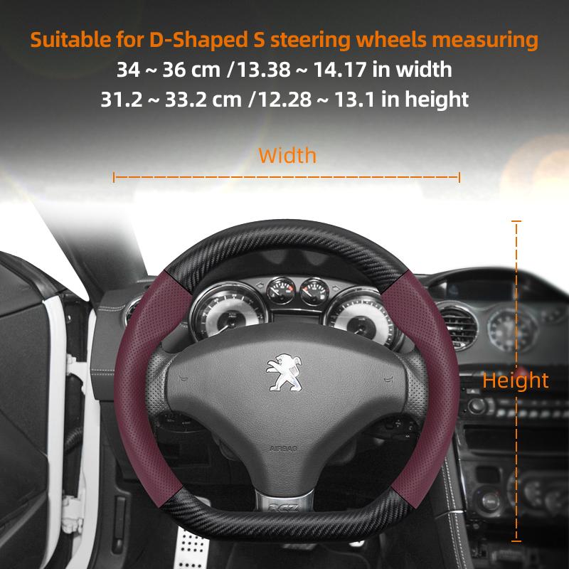 zkfan8 Suitable for Peugeot Breathable Leather Matte Carbon Fiber Texture Steering Wheel Cover Suitable for 206 208 3008 308 207 
