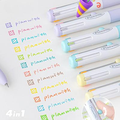 1 шт. Гелевая ручка разных цветов, выдвижная, 4-в-1, разноцветная, для снятия стресса, с шариковым наконечником, с клипом, маркер-выделитель