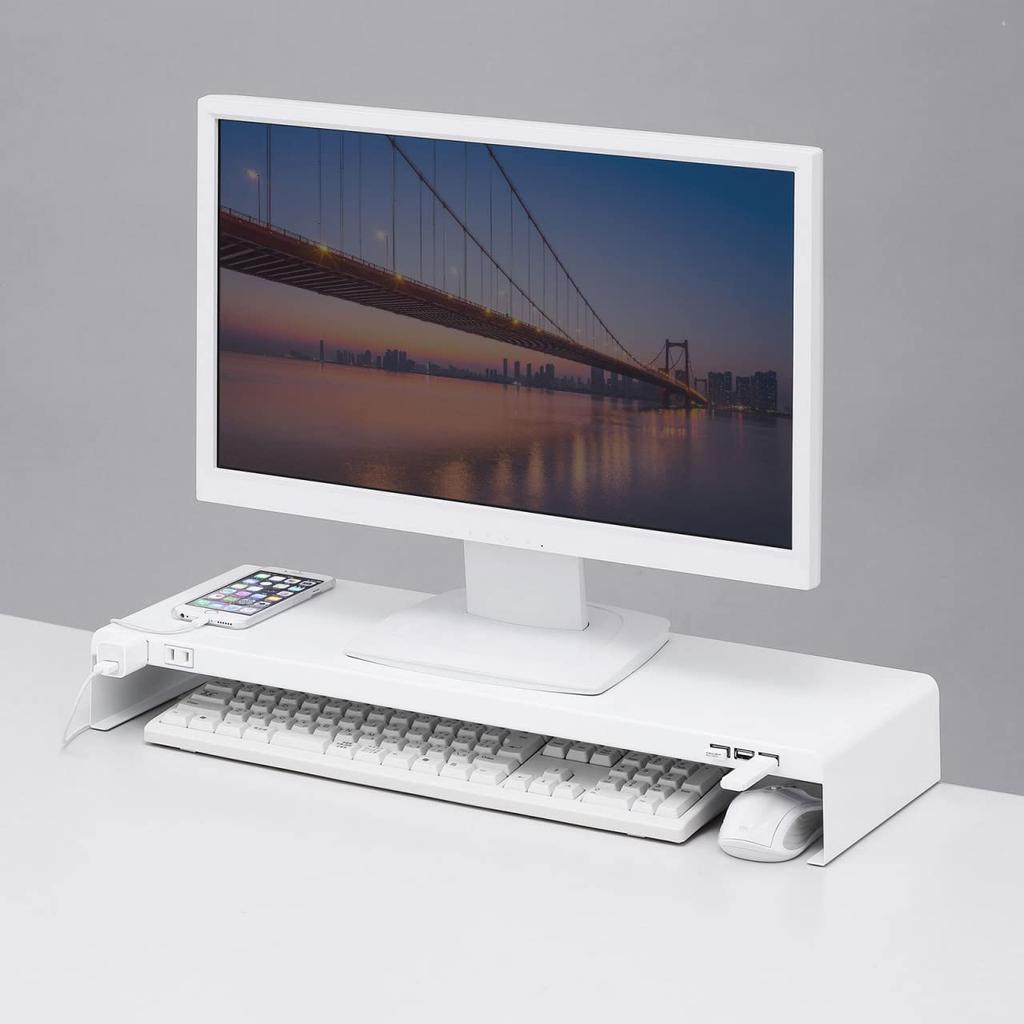 Sanwa Supply Desk Rack with Power Strip and USB Ports x D200 (W600 White) MR-LC202WN