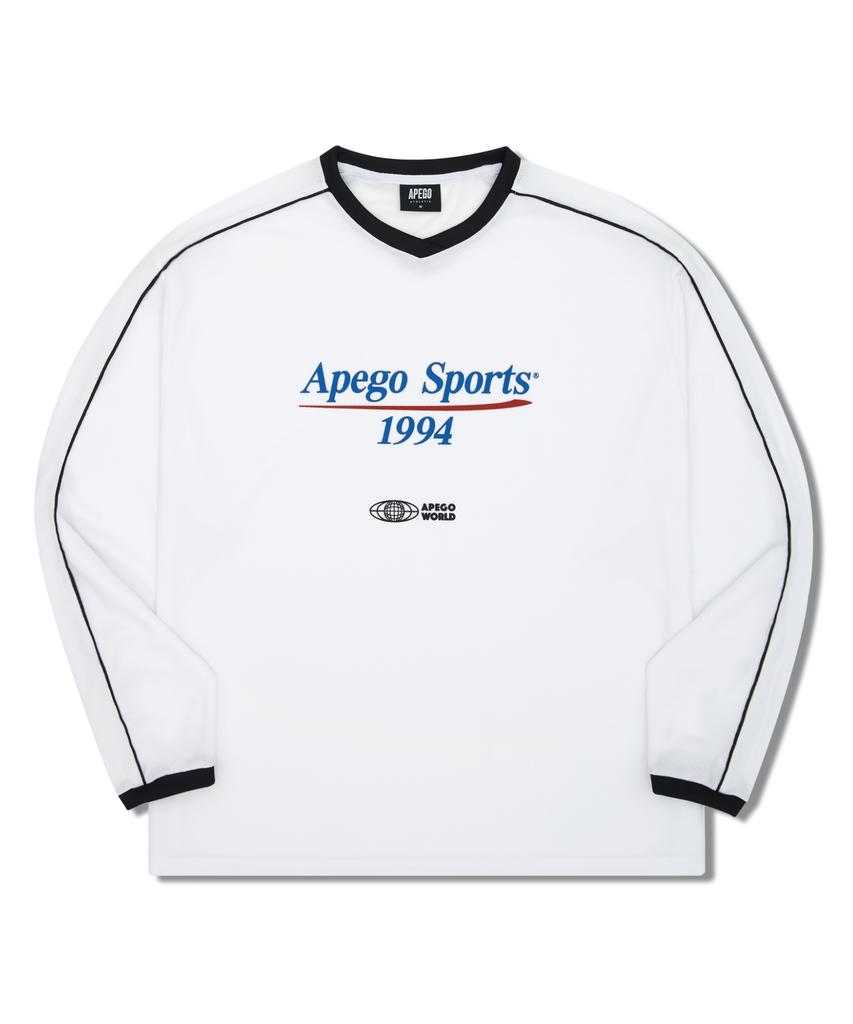 APEGO SPORTS Белая футболка с кантом, оверсайз, с длинным рукавом