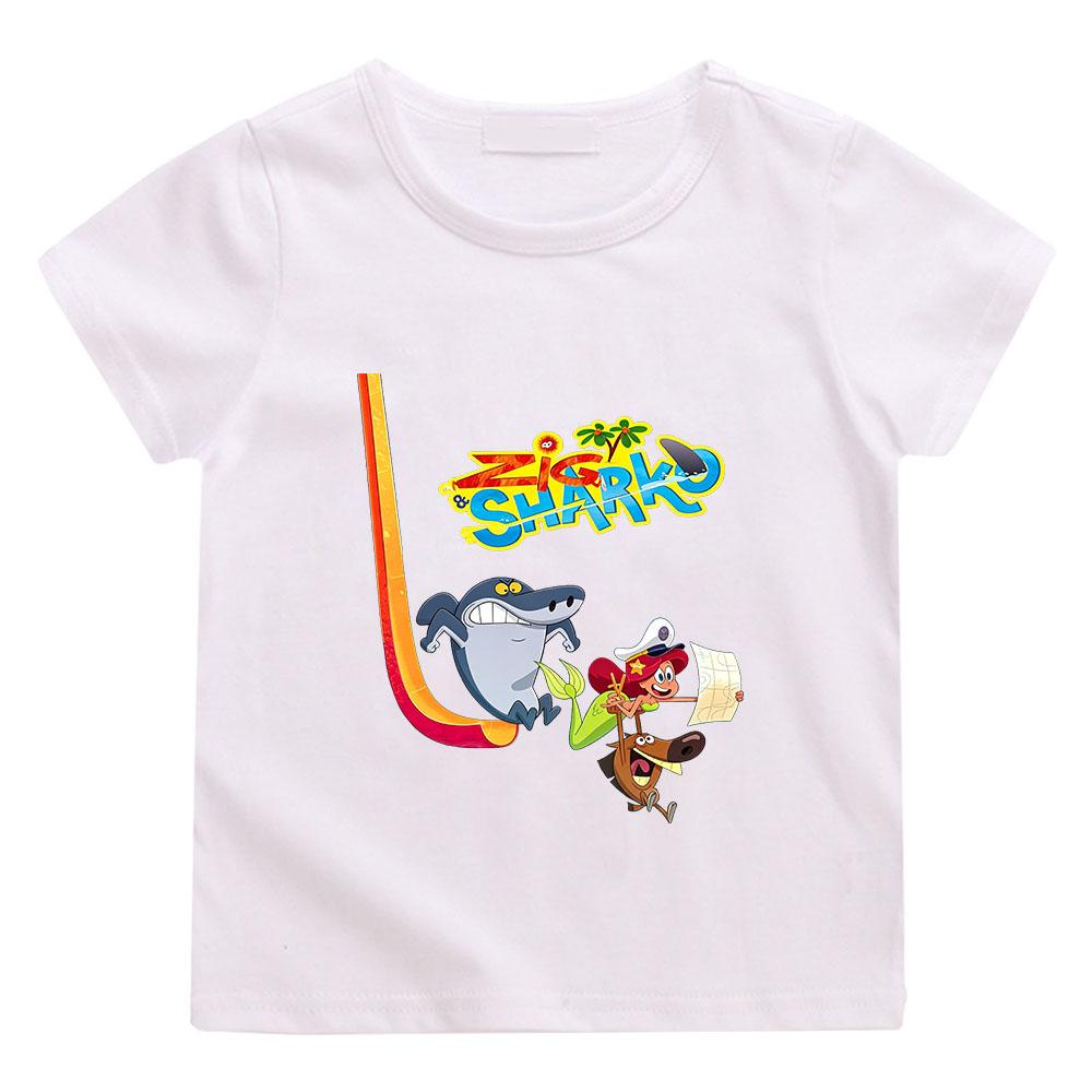 Детская футболка Zig and Sharko 100% Хлопок Мультяшный Принт Милые Мальчики Девочки Мода Короткий Рукав Повседневные Детские Топы Лето Малыш