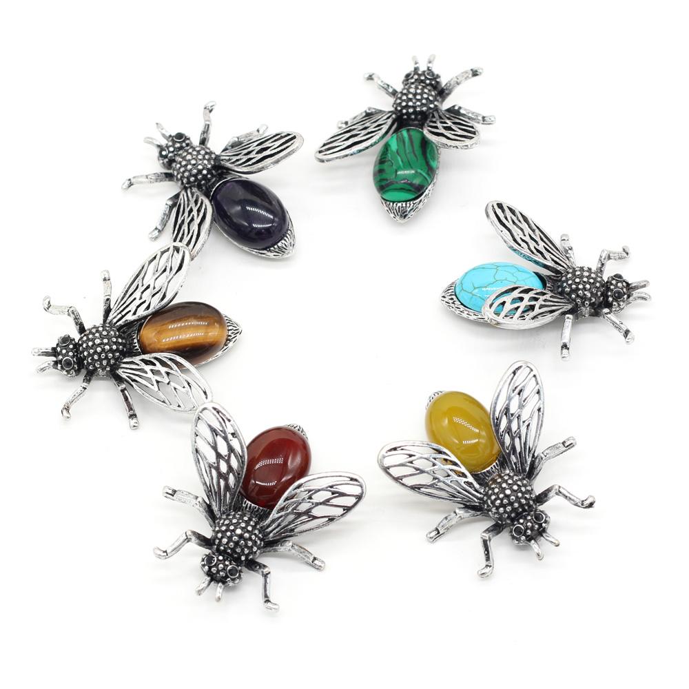 Women Brooch Natural Stone Bee-Shaped Pendant For Jewelry Making DIY Necklace Bracelet Clothes Shirts Accessory