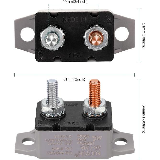 BBTO 4 Pcs 12V-24V Auto Reset Circuit Breaker, Stud Bolt, 20 Amp