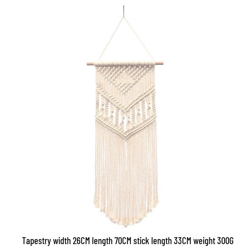 Bohemian Handwoven White Cotton Rope Tapestry - Retro Style Decorative Wall Hanging for Bedroom or Home