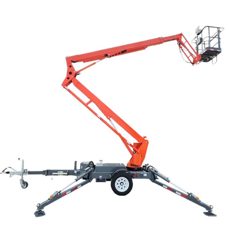 Towed Boom Lift for Streetlight Maintenance - 10m/12m Mobile Aerial Work Platform with 360° Rotation.