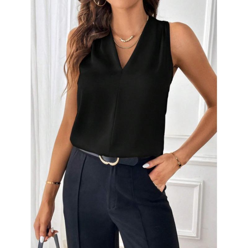 Женская мода новый без рукавов V-образный вырез свободный однотонный жилет топ