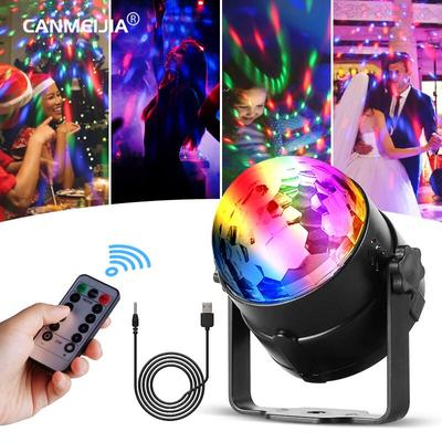 Вращающийся диско-шар со звуком, DJ-вечерние огни, 3 Вт, 3 светодиода, RGB светодиодный сценический светильник для рождественской свадьбы, звуковые огни для вечеринок
