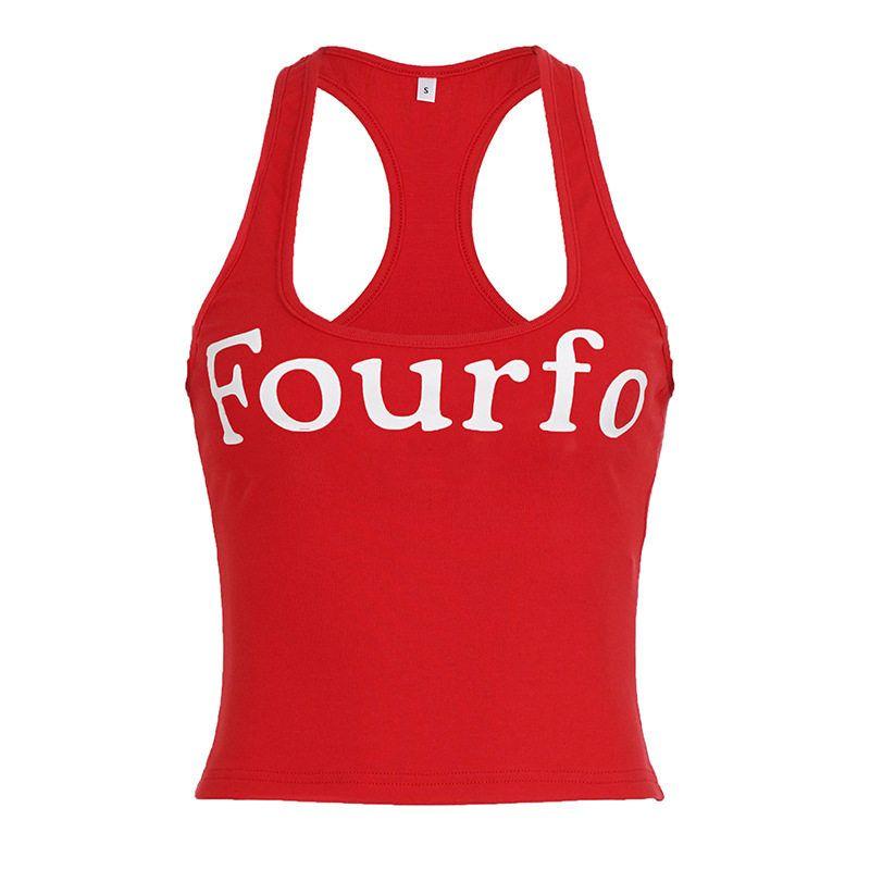 American Street Style Retro Letter Print Low-Cut Racerback Tank Top, Fashionable and Versatile Short Top for Hot Girls