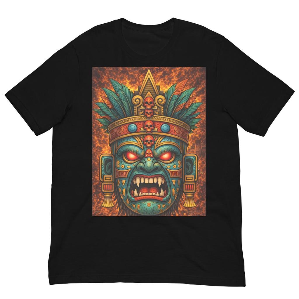 Aztec Skull Mask T-Shirt, Tribal Warrior Face Graphic Tee, Ancient Mesoamerican Art Shirt