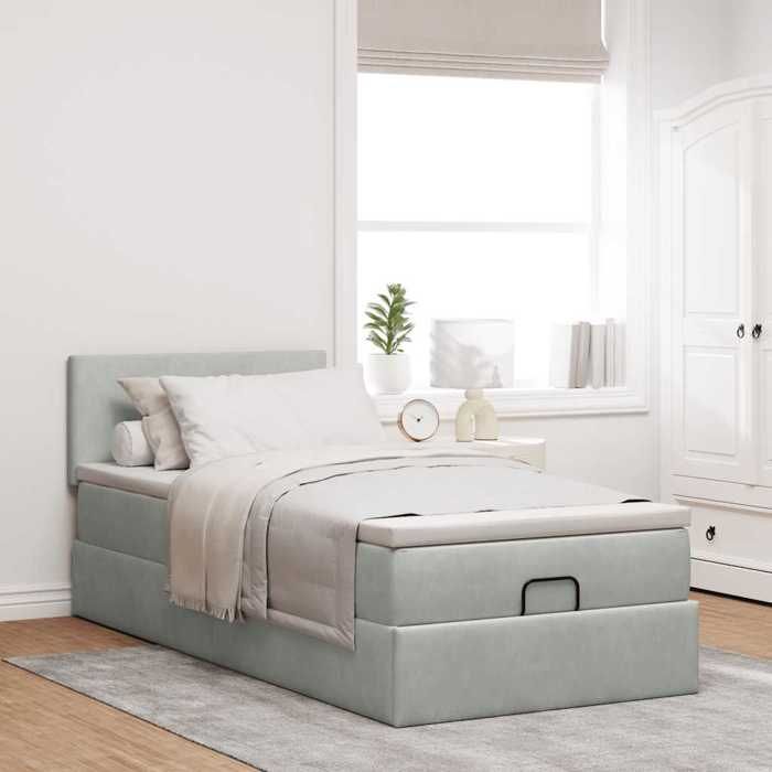 VidaXL Cadre de lit ottoman et matelas gris clair 90x190 cm velours, cadre de lit, cadre de lit rembourré, cadre de lit 3311669