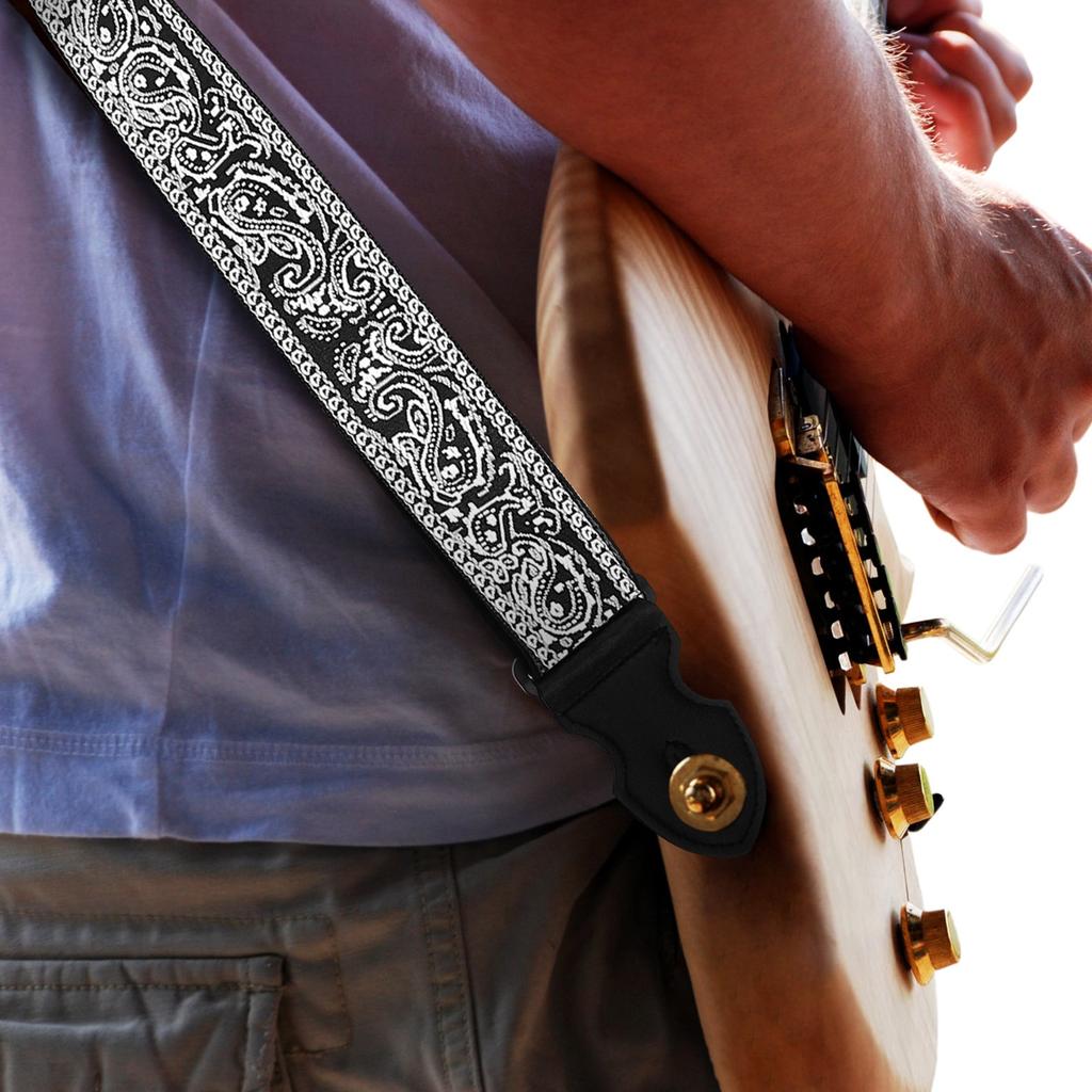 Вышитые гитарные ремни с 6 медиаторами Гитарный ремень в национальном стиле Регулируемый плечевой ремень Аксессуары для гитары