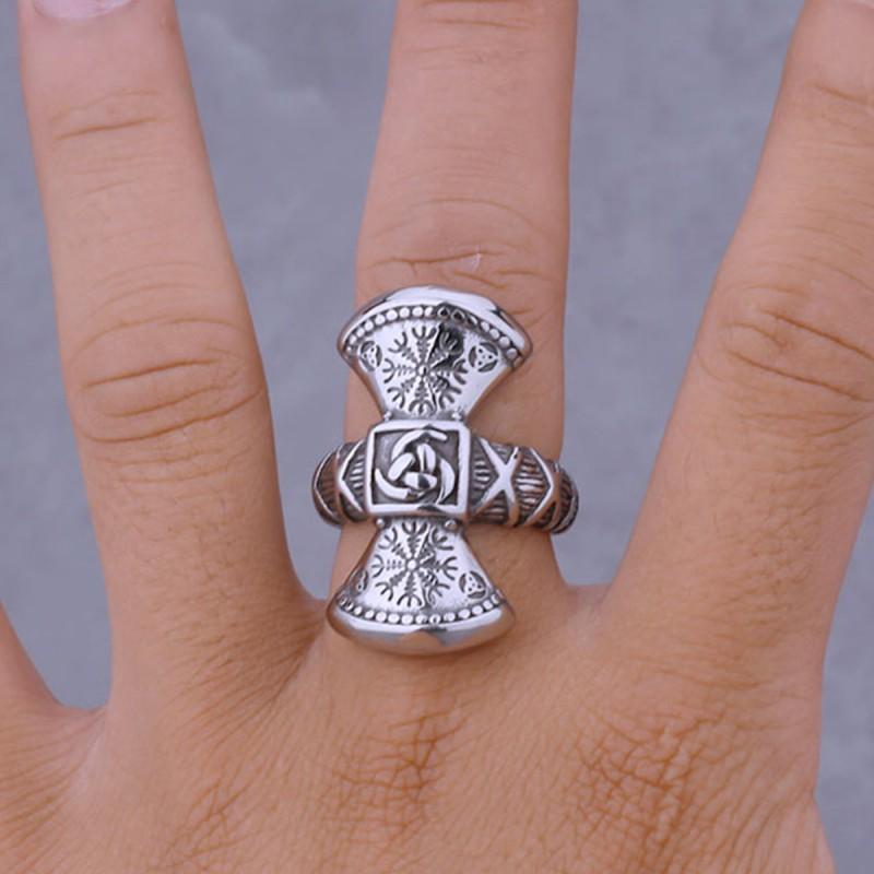 Adjustable Viking Rune Snowflake Metal Ring Men Women Retro Punk Geometric Open Band Jewelry