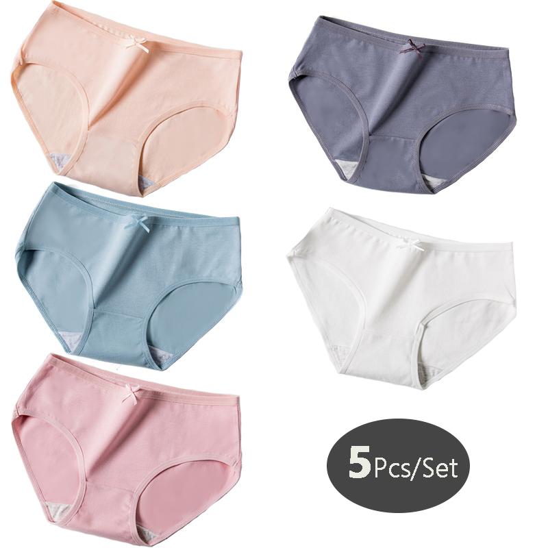 Набор женских хлопковых трусов с милыми принтами. 5 шт