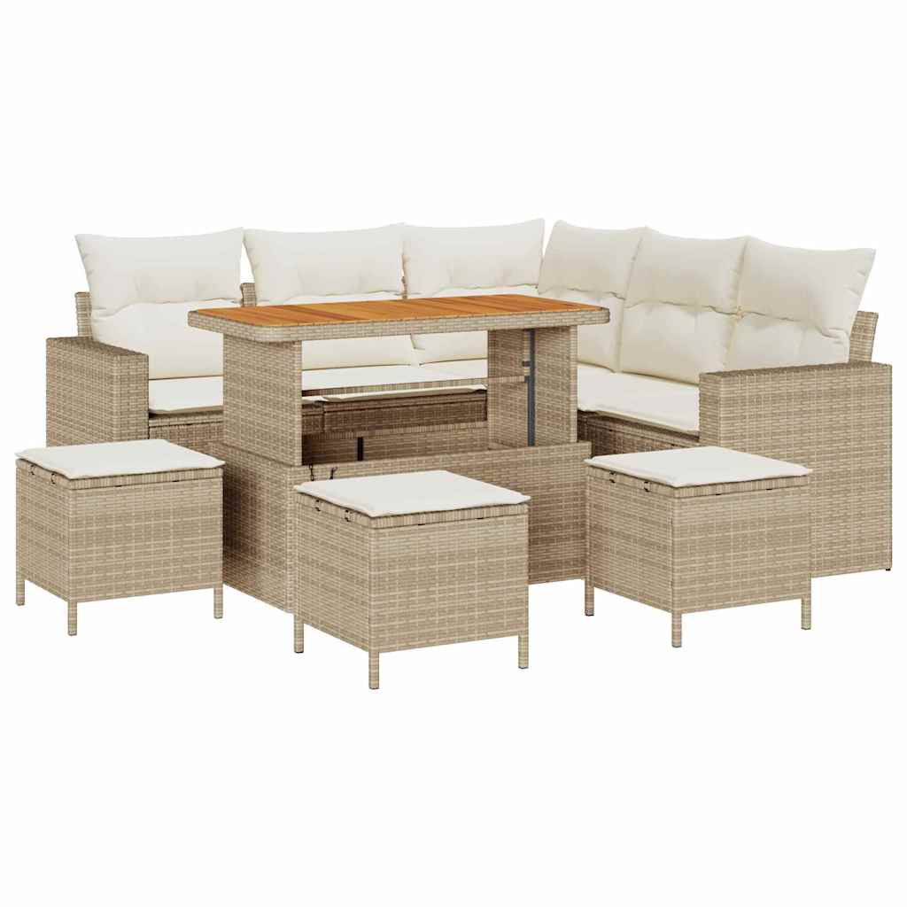 Garden Sofa Set 9 Pieces Beige Poly Rattan