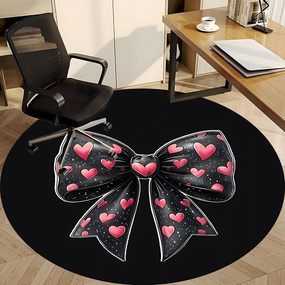 1pc Heart Bow Office Round Area Rug, Indoor Mat Suitable ForOffice, Under Office Chairs Bedroom Living Room Home Decor, Room Deco 039