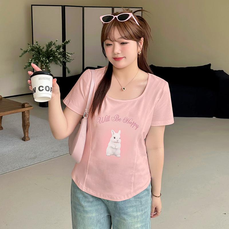 Large size pure desire style slim-fit printed T-shirt spring and summer new inner base front shoulder thin top 140194