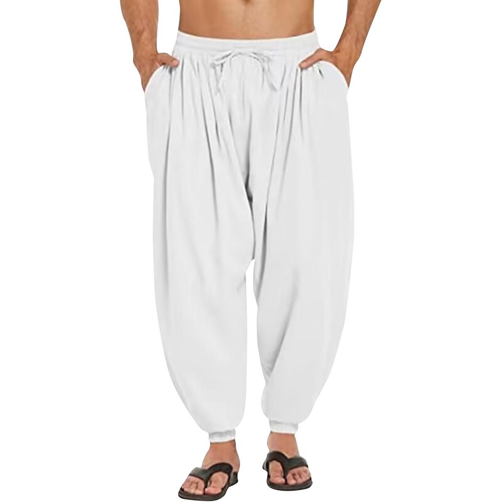 Мужские летние повседневные удобные свободные укороченные брюки с эластичной резинкой на талии и передним карманом