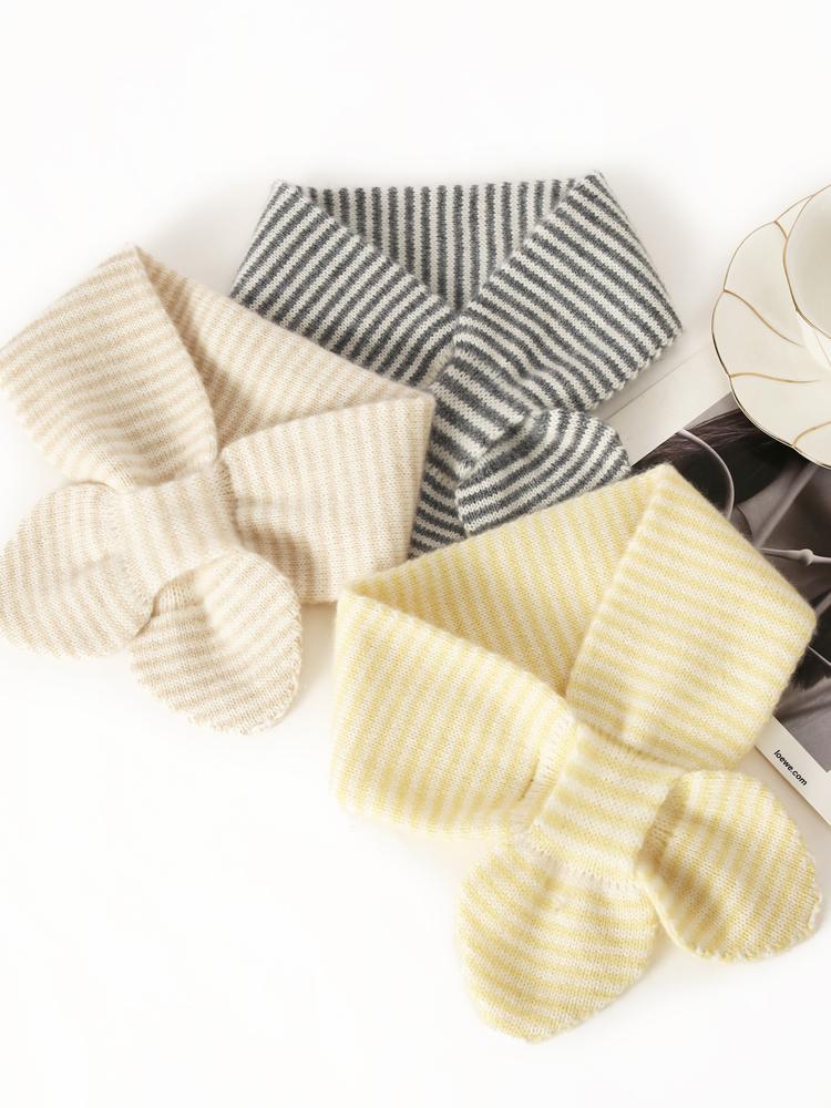 Women 100 Pure Cashmere Knitted Small Bowknot Scarf Neckerchief Thin Stripes Neck Warmer Ring Collar Female Boutique Small Accs