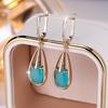 1 Pair Long Drop Bright Turquoise Zircon Dangle Earrings for Women Gold Color Vintage Fine Jewelry Luxury Party Earrings