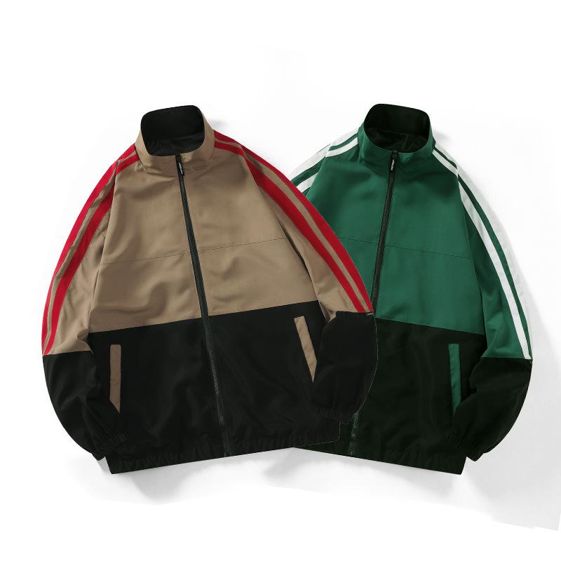 Spring and Autumn New Style Splicing Contrasting Color Jacket Men's Stand-up Collar High Street Jacket Trendy Two-pole Loose Top