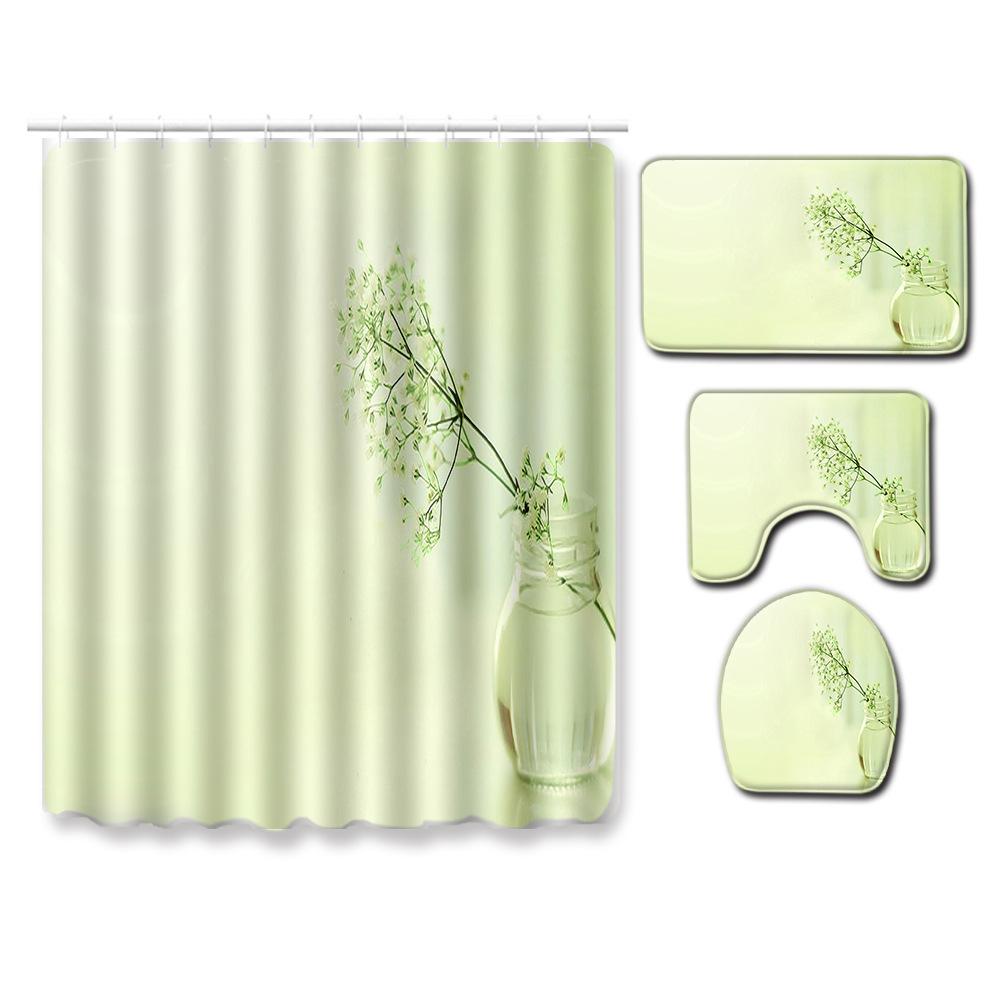 Stylish And Simple Shower Curtain Floor Mat Four-Piece Set Bathroom Toilet Carpet Shower Room Mat Foot Mat