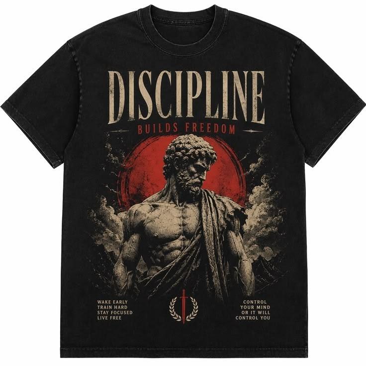 Discipline Builds Freedom Stoic Statue Vintage Washed Gym Motivational Graphic T
