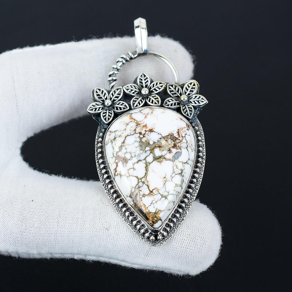 Natural Wild Horse Gemstone Silver Pendant in 925 Sterling Silver- Handmade Flower Design, Everyday Wear Jewelry, Unique Pendant Party Wear Gift