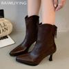 Leather High Heels Women Snow Ankle Boots Pointer Toe Designer Shoes Fashion Winter Chelsea Boots 2024 Trend Pumps Botas Mujer
