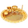 Pure Brass Pooja Thali Set with Floral Vines Embossed Design, Religious Spiritual Item, Home Temple, DIameter-10.1" Inch