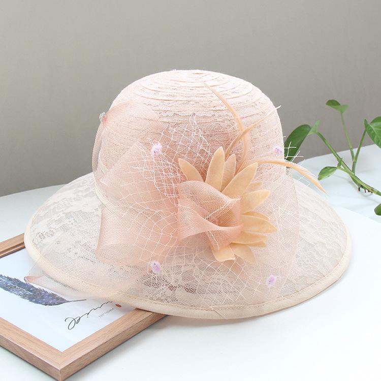 Ladies Lace Mesh Flower Top Hat Summer Shading Foldable Sunscreen Basin Hat Outdoor Big Edge Beach Sun Hat