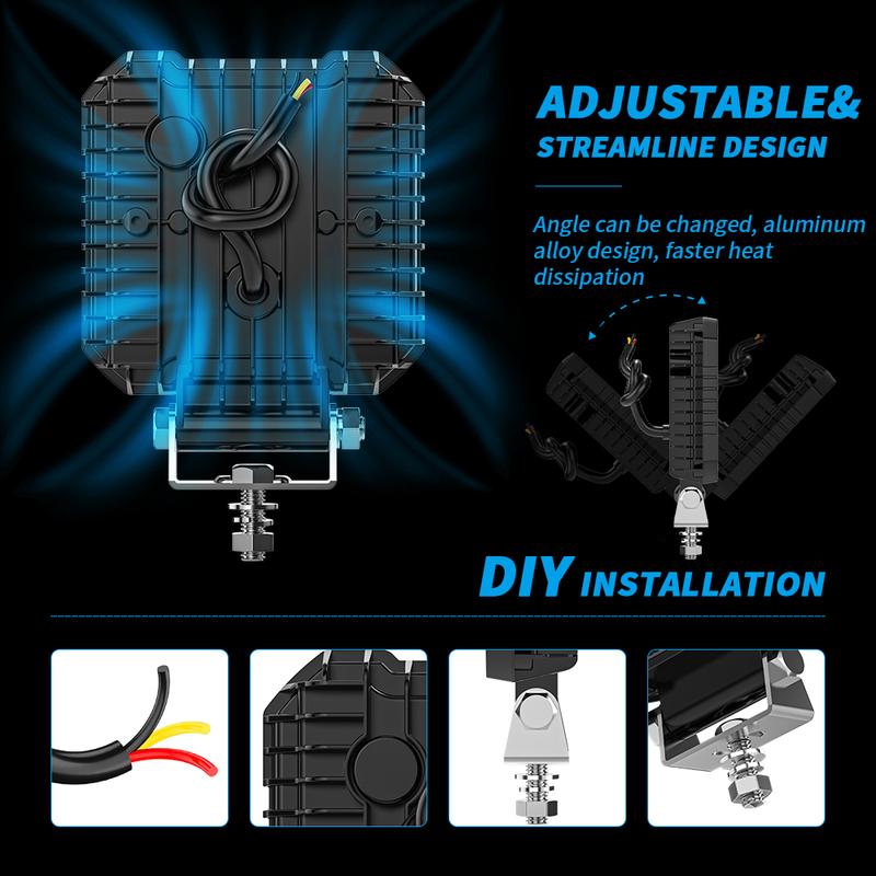 4-дюймовые 9-30 В квадратные дневные ходовые огни Модифицированные светодиодные рабочие фары Прожекторы для внедорожников ATV SUV 4X4 Фары мигающие