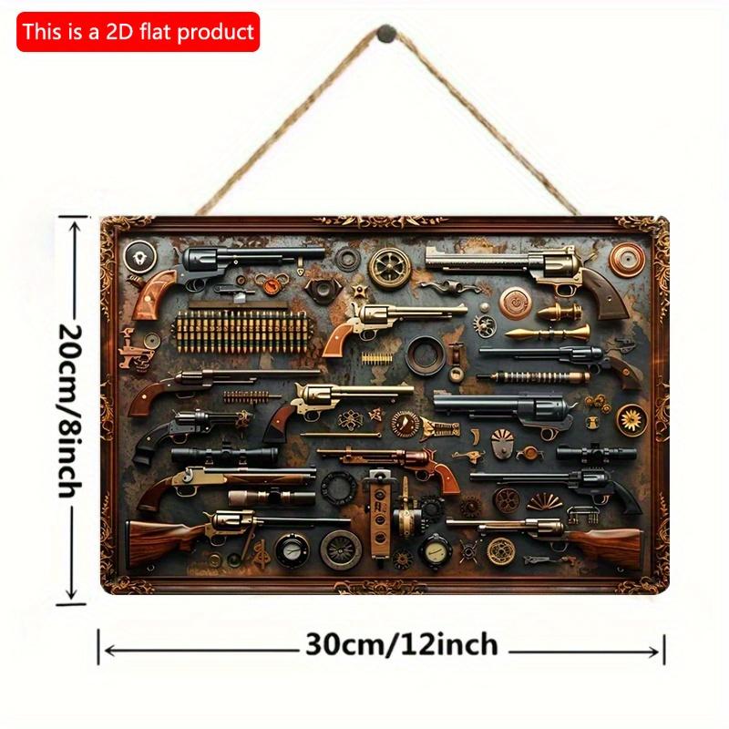 2D Flat Wooden Sign 30*20cm Vintage-Style Gun-Themed Wooden Wall Sign, Decorative Sign & Plaque for Home, Bar, Cafe, Garage, Rustic Wooden Decor