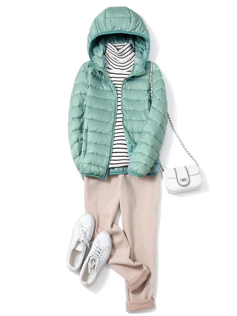 2023 Women's Lightweight Hooded Down Jacket - Slim Fit, Plus Sizes, Autumn/Winter, White Duck Down.